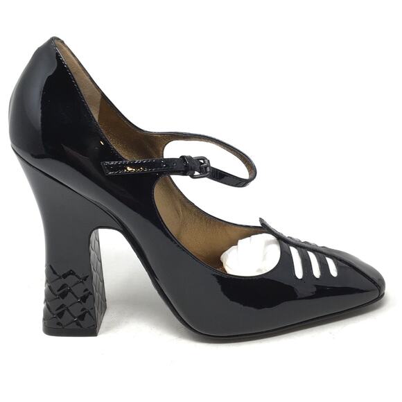 Bottega Veneta Women's Sz 39.5/9. 5 Black Patent Leather Cut Out Mary Jane Heels - Picture 5 of 8